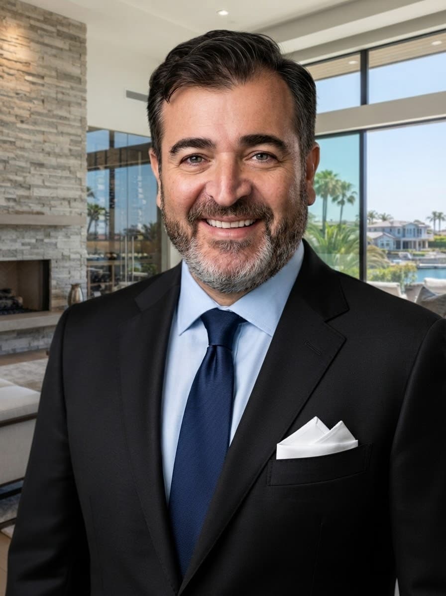 Scott Luna, California real estate broker, in a navy suit
